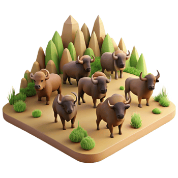magnificent vintage Bison Herd Roaming Prairie Landscape premium png