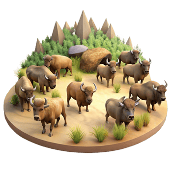 beautiful vintage Bison Herd Roaming Prairie Landscape genuine png