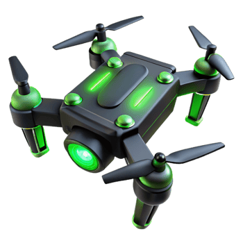 impressive abstract Black Drone with Green Led Lights exclusive png
