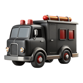 vibrant creative Black Firetruck Side View authentic png