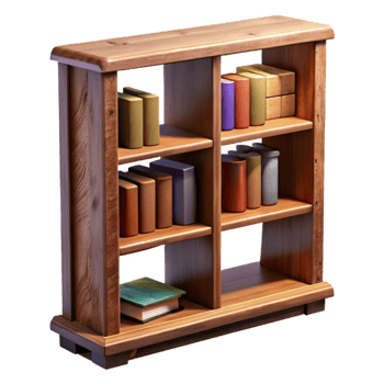 serene contemporary Bookshelf Wooden Shelves Transparent Background professional png