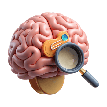 stunning classic Brain with Magnifying Glass Icon on White original png