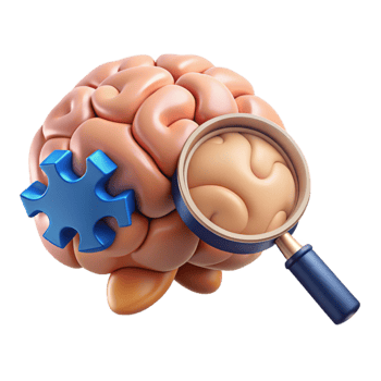 magnificent rustic Brain with Magnifying Glass Icon on White png