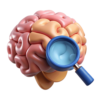 extraordinary vintage Brain with Magnifying Glass Icon on White genuine png
