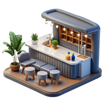 magnificent artistic Business Class Lounge with Bar Transparent Background high quality png