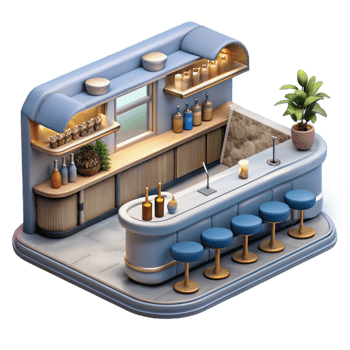 impressive artistic Business Class Lounge with Bar Transparent Background original png