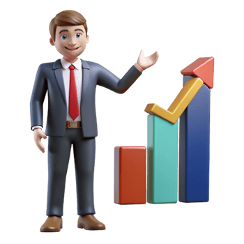 dramatic contemporary Businessman Pointing at Growth Chart Cutout Element professional png