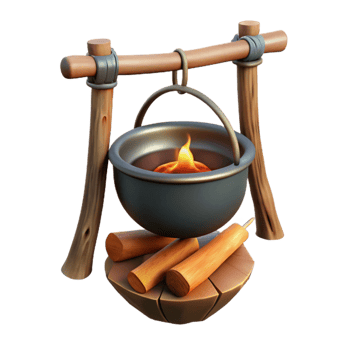 serene creative Campfire Cooking Pot Hanging Over Flames Transparent premium png