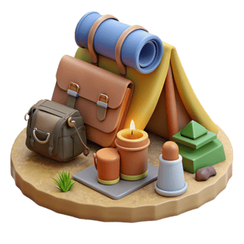 impressive abstract Camping Gear Arranged on Ground Cutout png