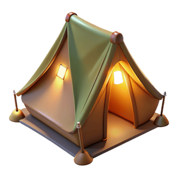 serene abstract Camping Tent Illuminated at Night high quality png