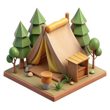 beautiful classic Camping Tent Set Up in Forest png