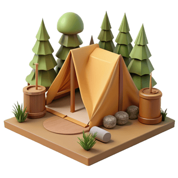 extraordinary rustic Camping Tent Set Up in Forest high resolution png
