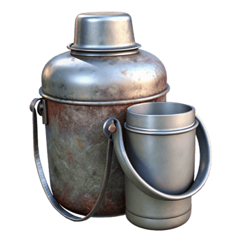 elegant vintage Canteen Metal with Cup Attached authentic png