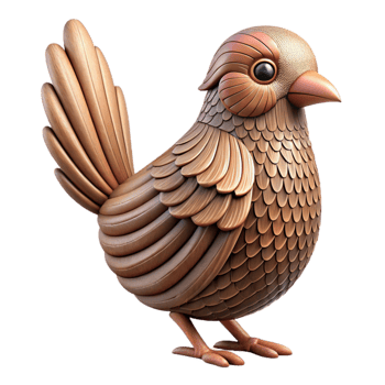 elegant traditional Carved Wooden Bird with Folded Wings Cutout high quality png