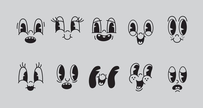 Retro characters set emotion faces set illustration vector