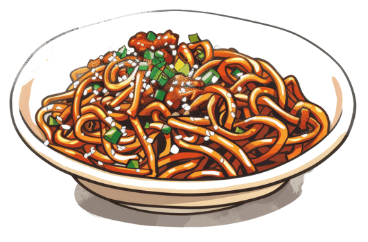 A Bowl of Noodles Topped with Green Onions and Sesame Seeds png