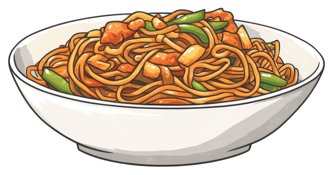 A Bowl of Delicious Noodles with Vegetables and Chicken png