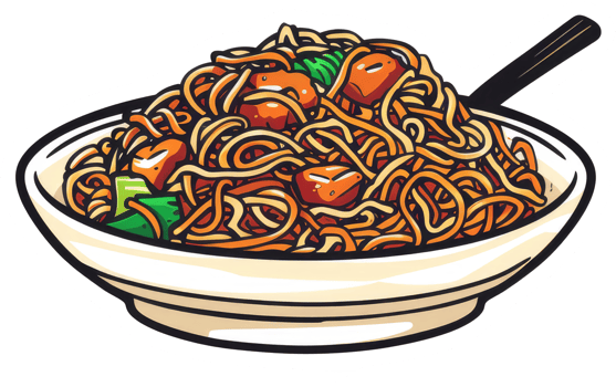 Illustration of a bowl containing noodles and some ingredients png