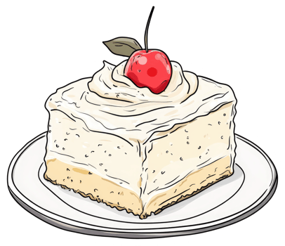A slice of cake with cherry and white frosting on a plate png