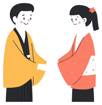Two people in traditional attire exchanging a greeting or gift png