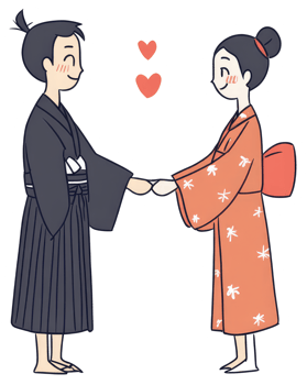 A loving couple holding hands with hearts floating above them png