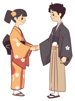 A man and woman dressed traditionally shake hands happily png