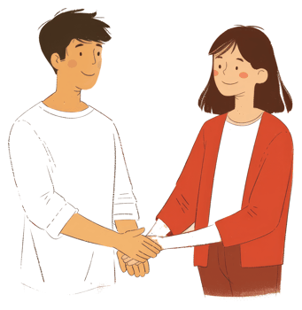 Two smiling people shaking hands in friendly cooperation png