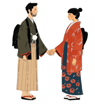 Two people in traditional clothing shaking hands together png