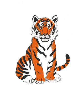 A stylized illustration of a sitting tiger looking directly at the viewer png