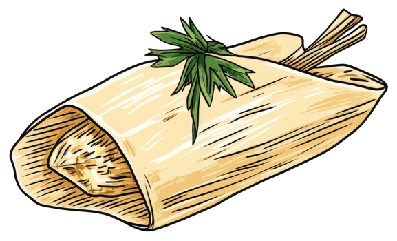 A watercolor illustration depicts a savory wrapped tamale food item png