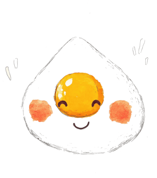 A happy cartoon fried egg with a friendly smiling face png
