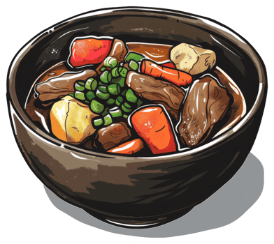 Delicious looking bowl of stew filled with fresh ingredients png