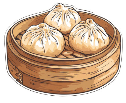 Steaming bamboo basket of delicious savory asian dumplings is pictured png