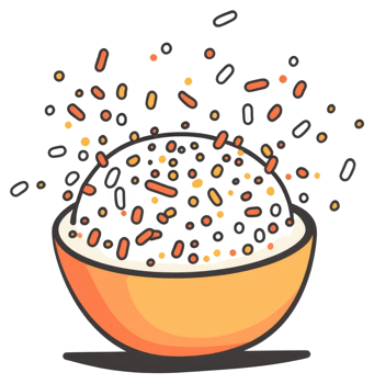 A bowl containing food items with colorful decorative sprinkles on top png