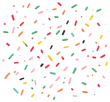 A collection of colorful sprinkles scattered against a white background png