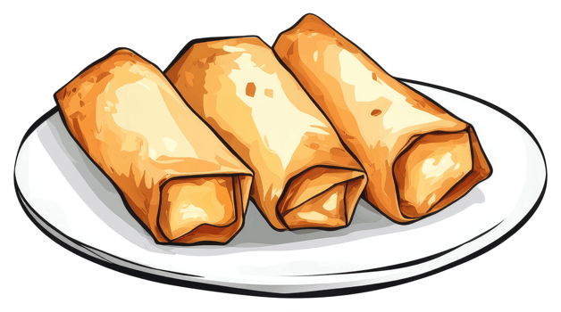 Three Golden Brown Fried Spring Rolls Presented Nicely On A Plate png