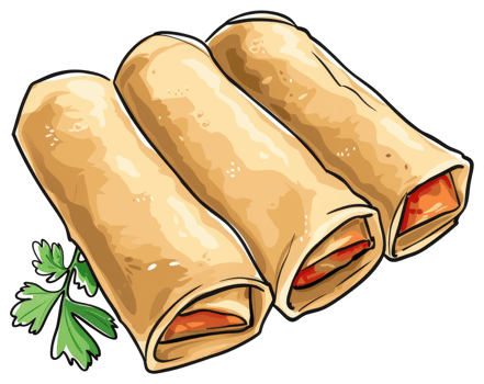 Three Delicious Spring Rolls Displayed With Fresh Green Parsley png