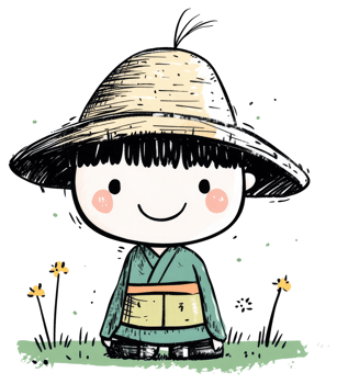A smiling cartoon person wearing a traditional hat and clothing png