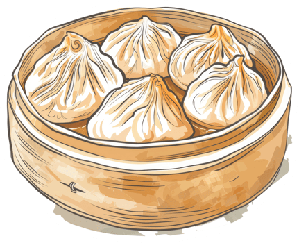Deliciously Steamed Dumplings Presented in a Traditional Bamboo Steaming Basket png