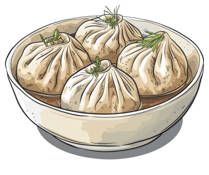 Delicious dumplings are served in a cream colored bowl png