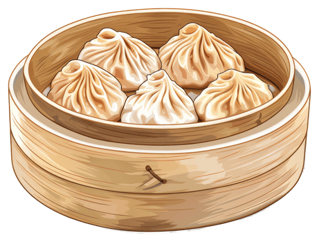 A wooden steamer holding delicious and plump dumplings for eating png