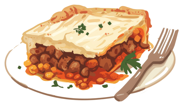 Deliciously cooked layered pie served with a fork on a plate png