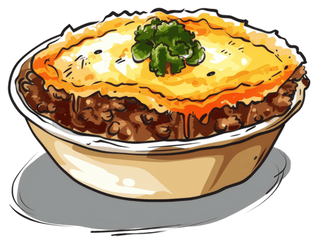 A delicious and colorful shepherds pie dish with vegetables topping png