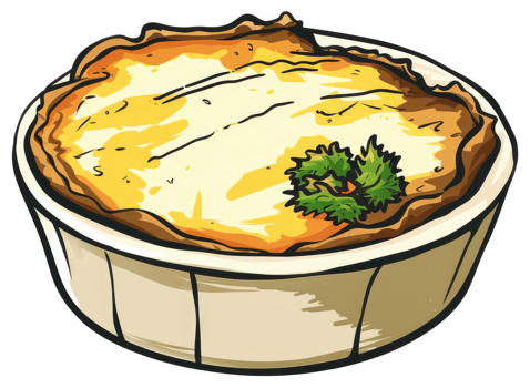 Delicious baked casserole dish served in a ceramic baking container png