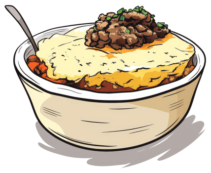 A cartoon depiction of a savory dish in a bowl png