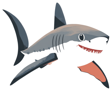 A friendly cartoon illustration showing a shark swimming through the ocean png