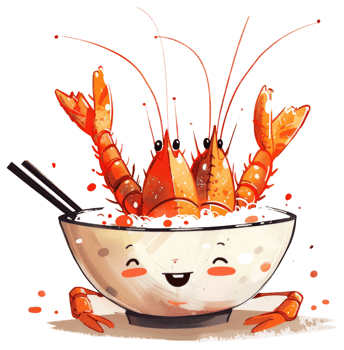 Cartoon image of shrimp in a bowl with chopsticks present png