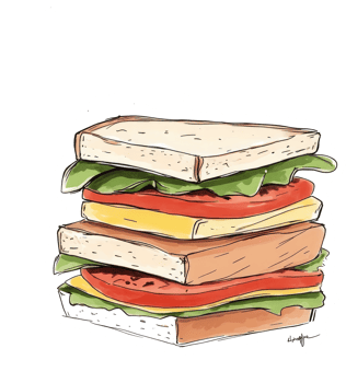 A tall and colorful layered sandwich made with fresh ingredients png