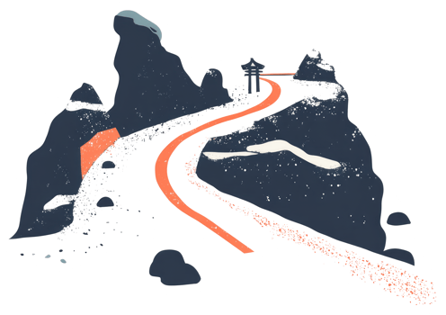 A scenic illustration depicts a mountain path leading to a structure png