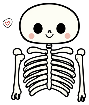 A cartoon drawing of a friendly smiling skeletal figure png
